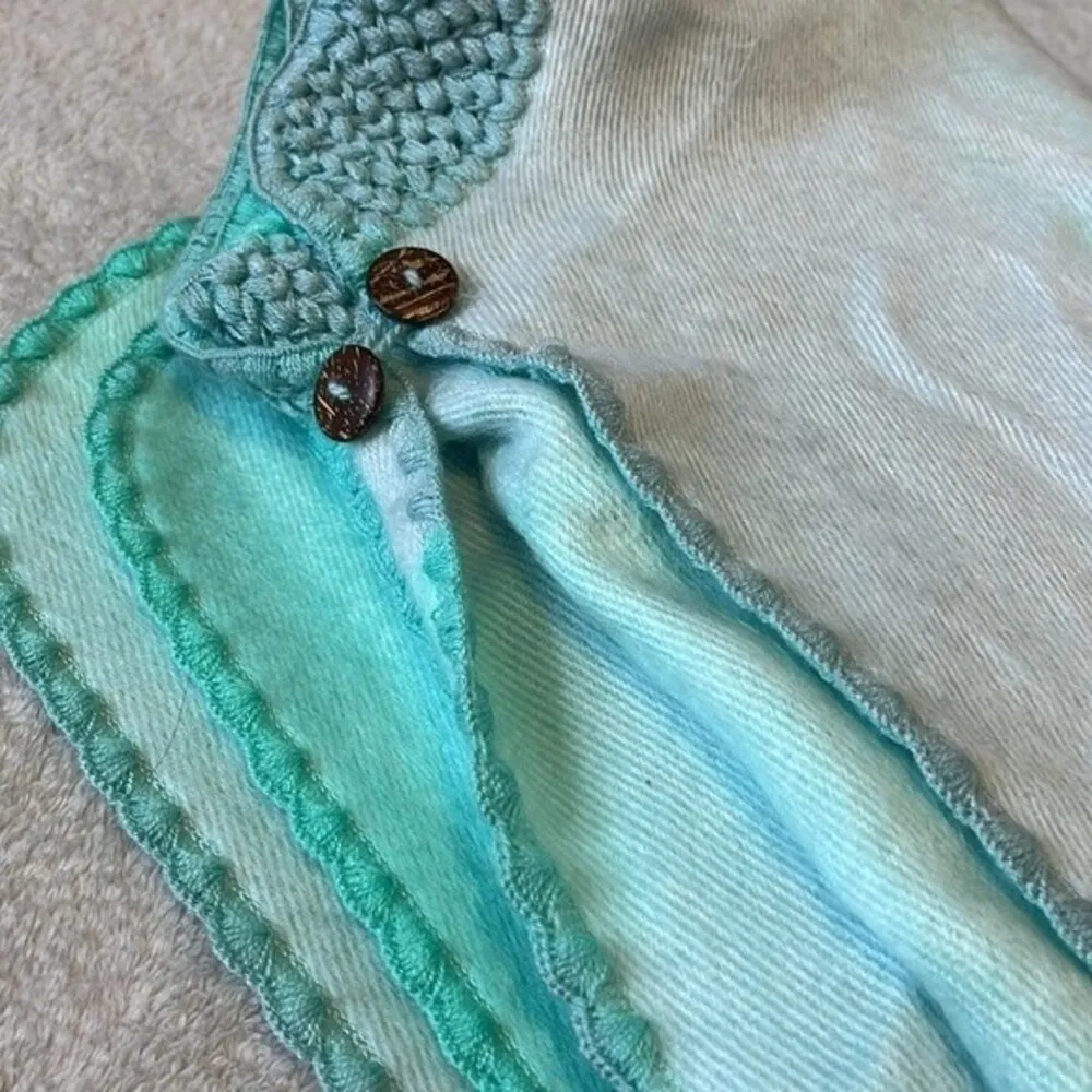 Soft Llama Wool Poncho Cape Coat Jacket Boho Festival Handwoven Aqua/Teal OSFM Blue Size undefined - Image 2