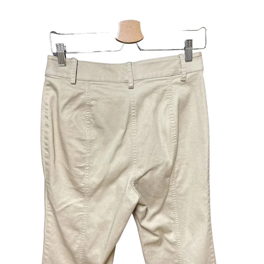 Alexis Helene Flared Stretch-Cotton Pants Button Denim Oyster Tan Size Medium - Image 8