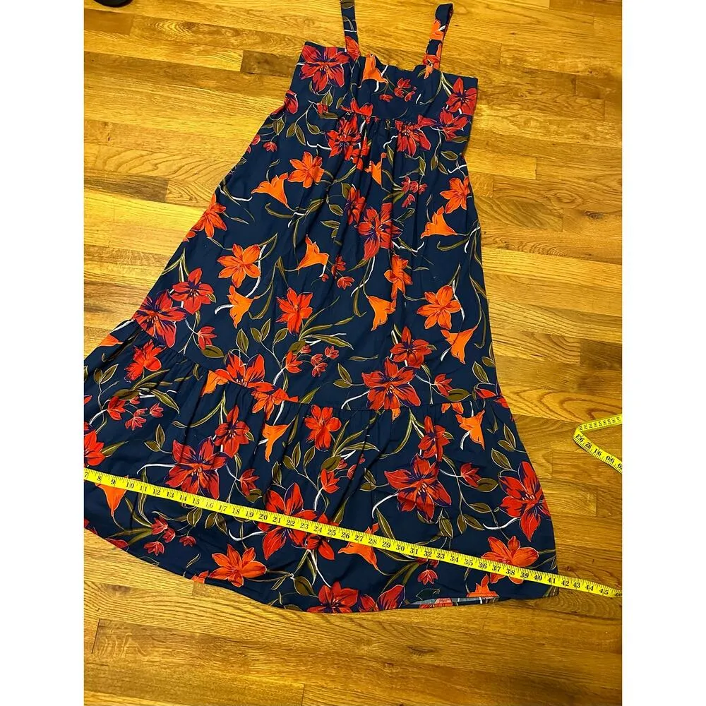 Clover & Sloane Womens 10 Blue Floral Tropical Square Neck Babydoll Midi Dress - Image 5