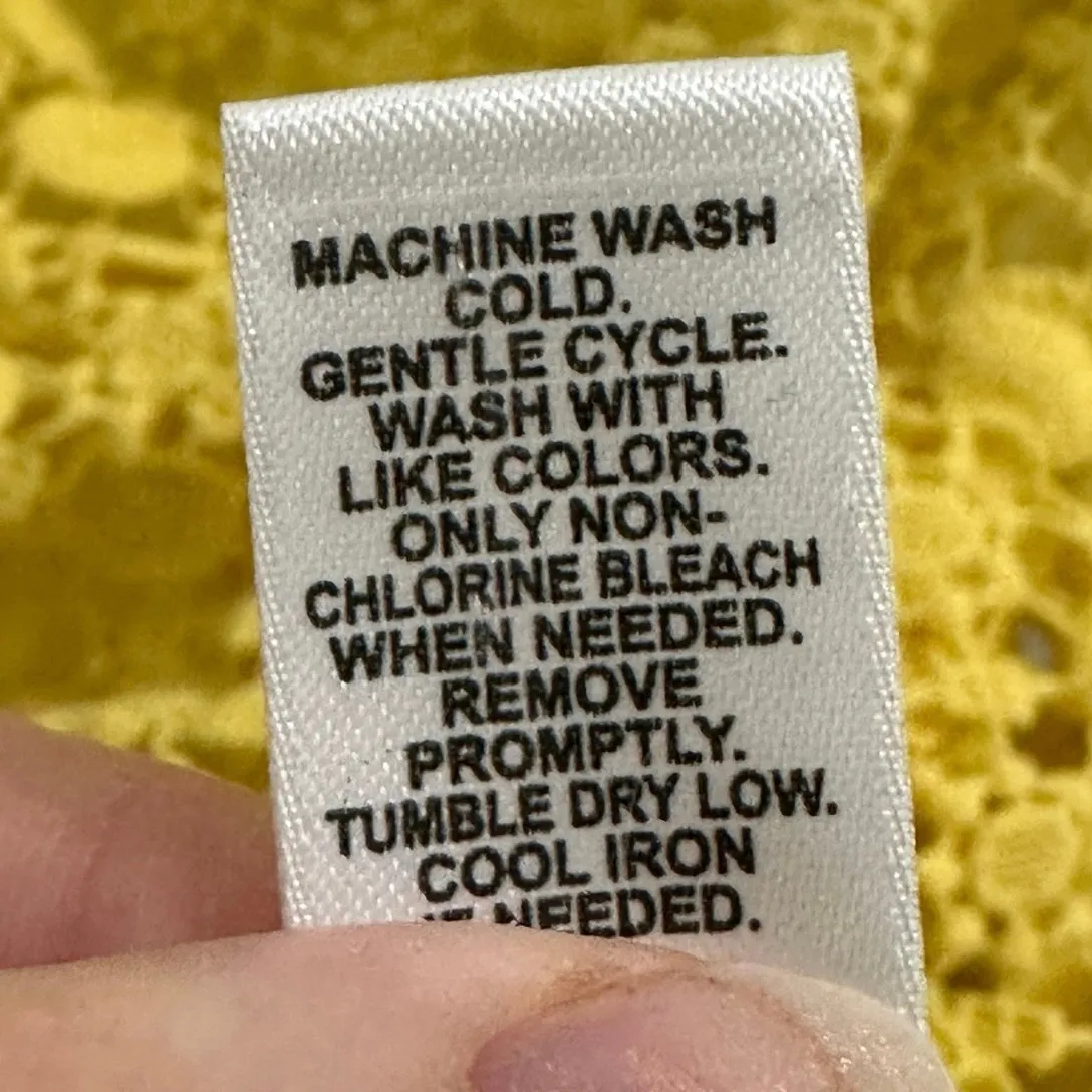 Cato Bright Yellow Floral Crochet Lace Front T-Shirt Medium Hippie - Image 7