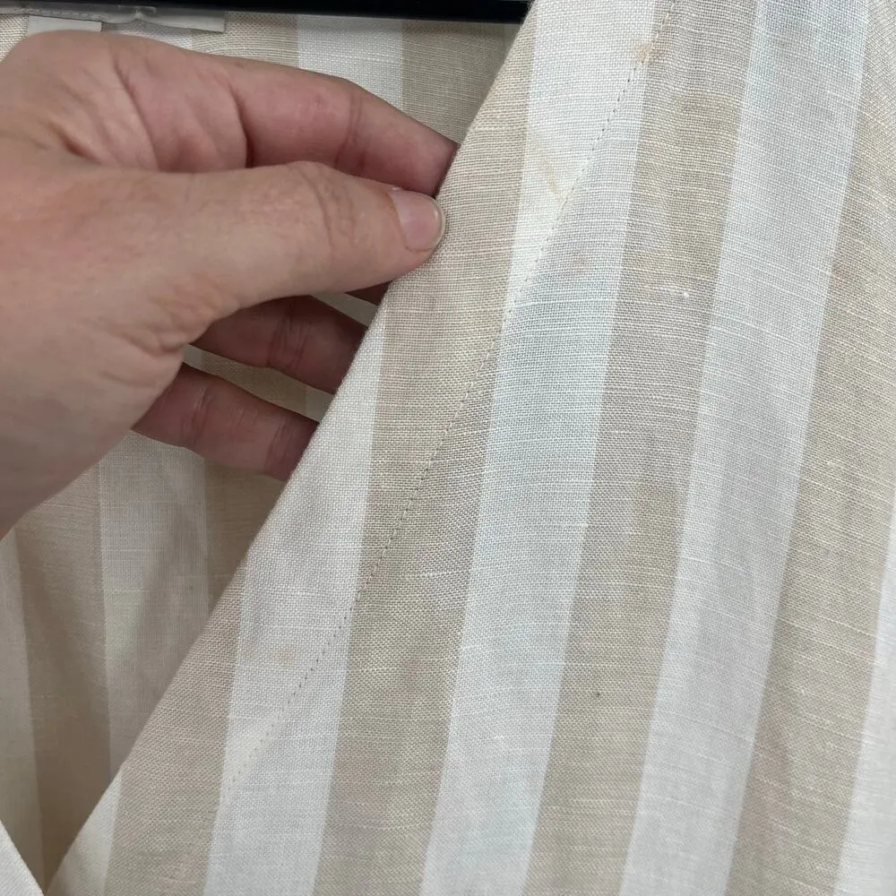 Loft Stripe Shirt Dress Sz 18  Linen Cottagecore Coastal Puff Sleeve Midi Beachy - Image 7