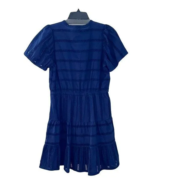 Sail to Sable Womens Short Sleeve Tiered Tassel Tie Mini Dress Navy Blue Medium - Image 4