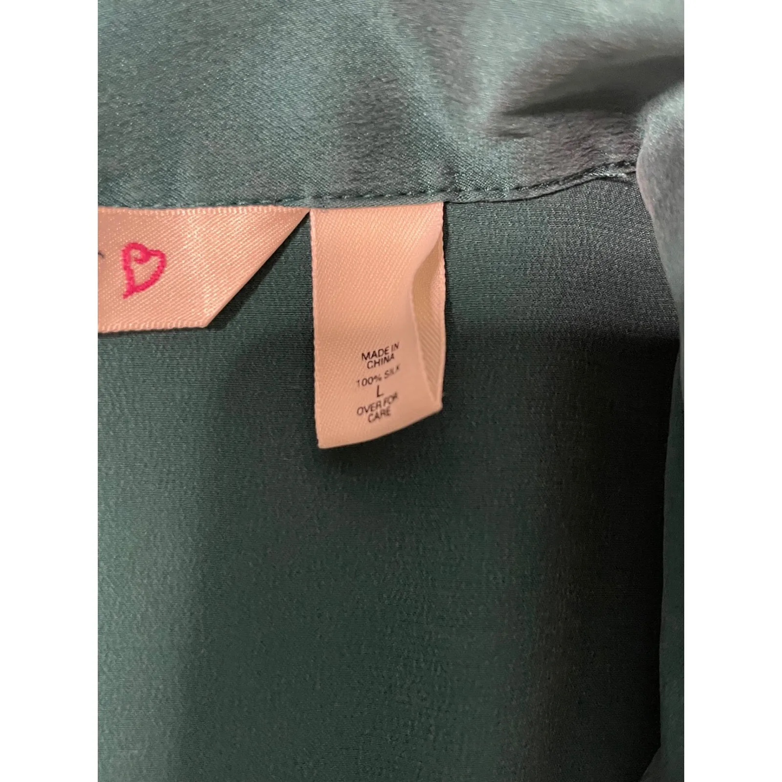 VICTORIA SECRET Teal 100% Silk Button Down Shirt Large Vintage - Image 6