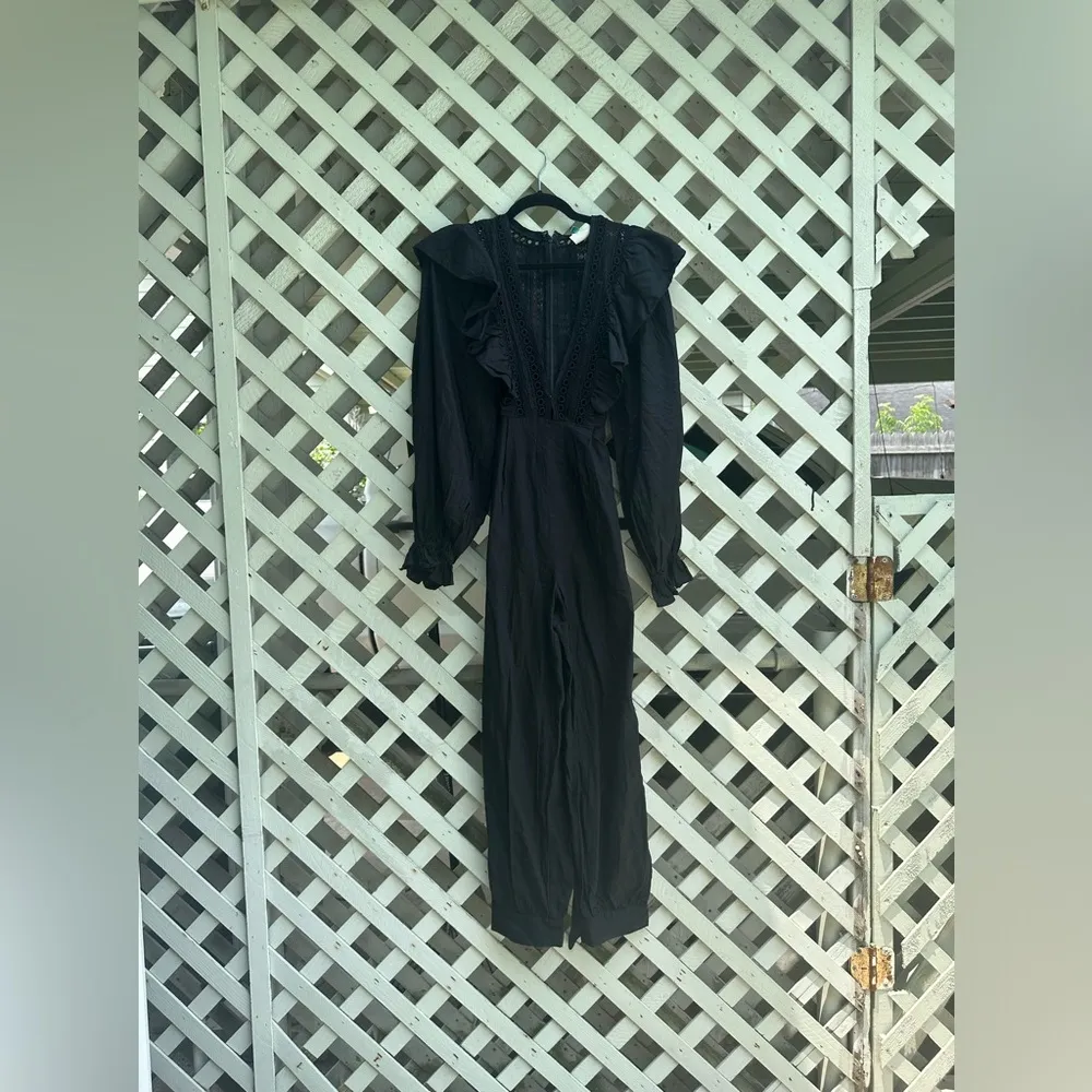 Farm Rio X Anthropologie Black Laces & Ruffles Jumpsuit - Image 4