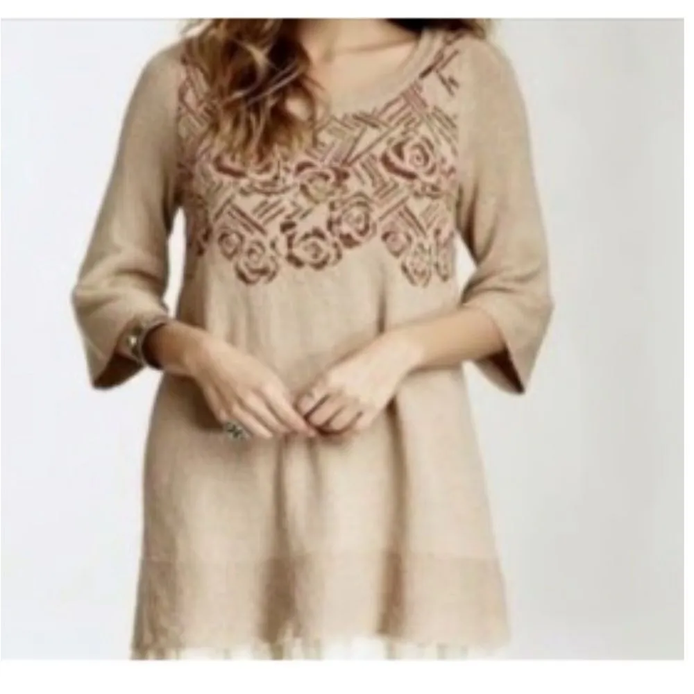 Free People Desert Rose Boho Wool Knit Bell Sleeve Sweater Y2K Tunic- Size XS - Image 2