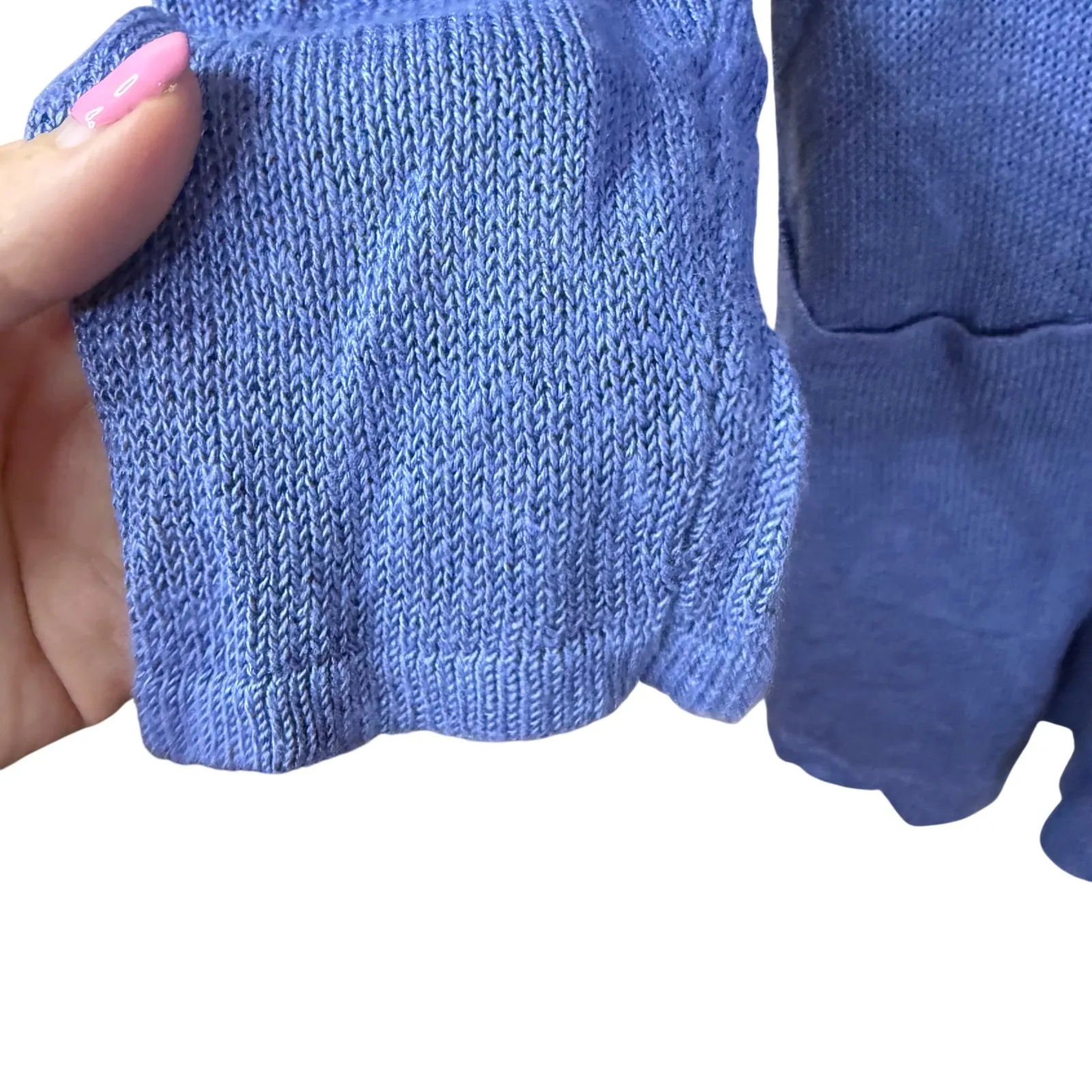 J Jill Petite M Linen Blend Knit Open Front Long Cardigan Sweater‎ Ocean Blue Size M - Image 3