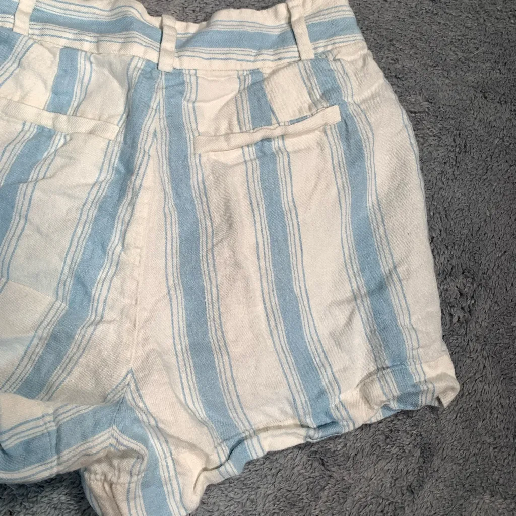 Frame Denim Blue and White Striped linen Shorts - Image 9