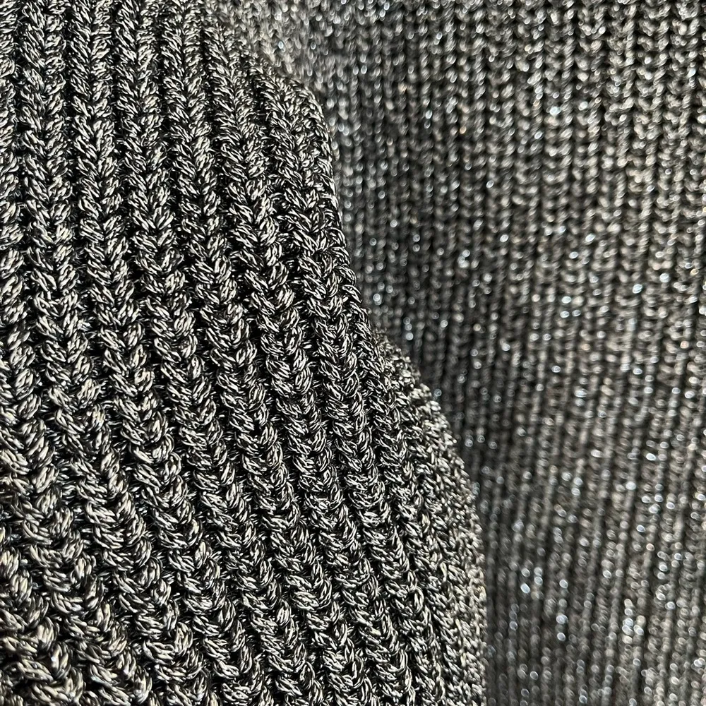 Calvin Klein Jeans Metallic Chunky Knit High Low Sweater Grey Silver XS Gray - Image 4