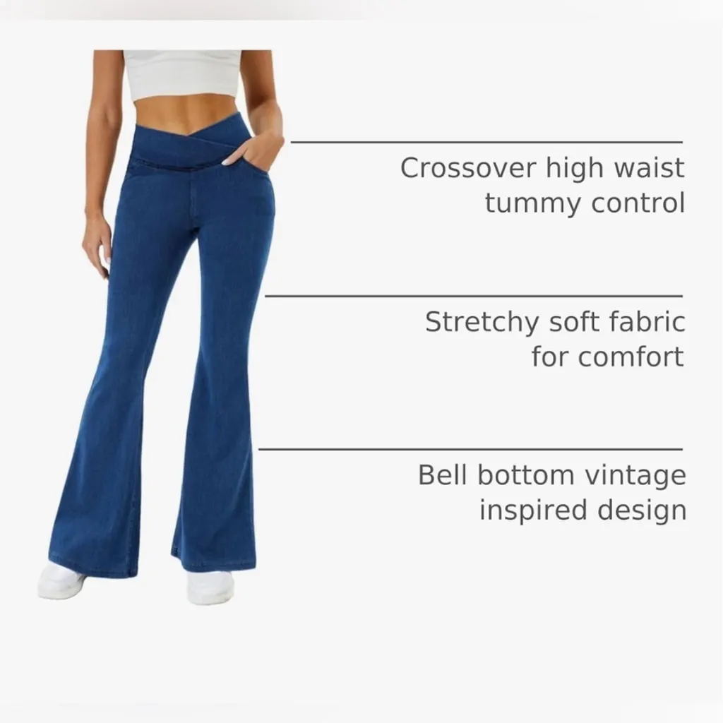 NEW Y2K Bell Bottom Jeans Stretchy Jeans Flare Leggings Jeggings M 28/29” Blue - Image 6