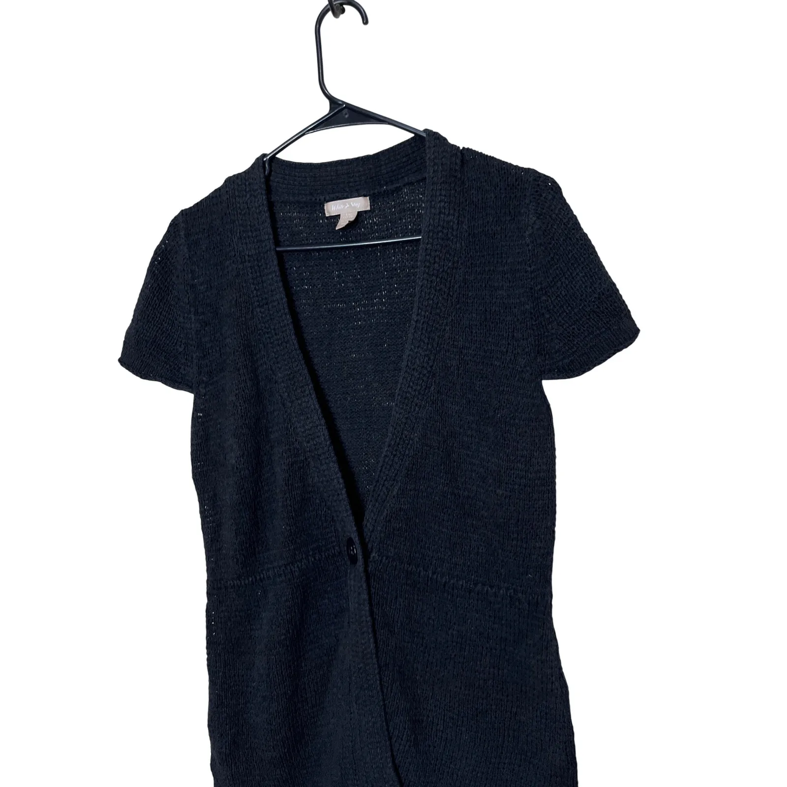 White‎ Stag Womens Cardigan Sweater Short Sleeve Button Front Knit Black Large L - Image 2