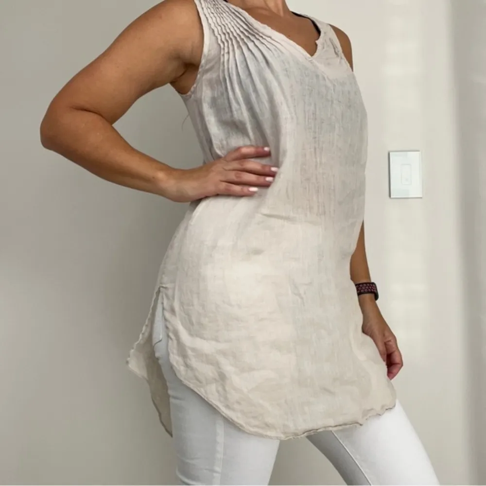 Calypso St. Barth Linen Sleeveless Cream Tunic Top - Image 38