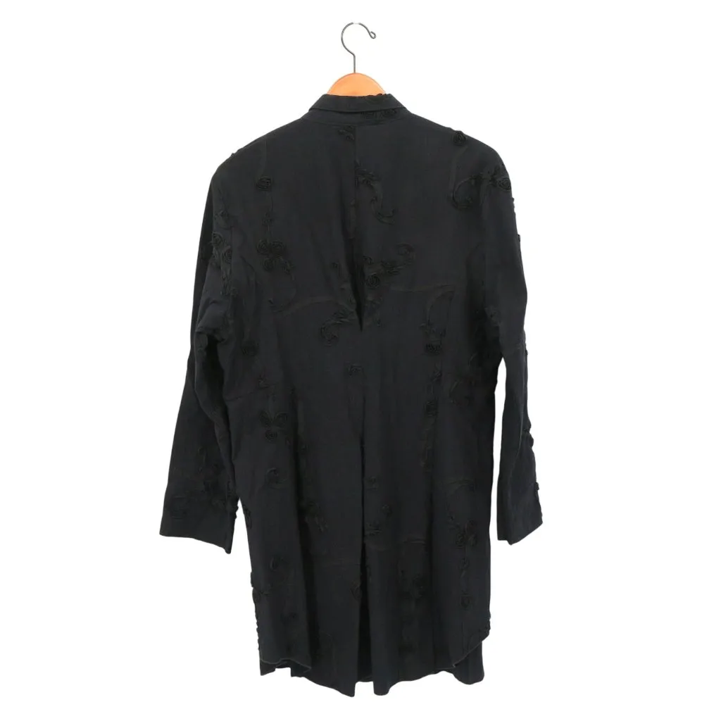 Noblu Black Ribbon Rosette Textured Long Sleeve Tunic Jacket M Size M - Image 5