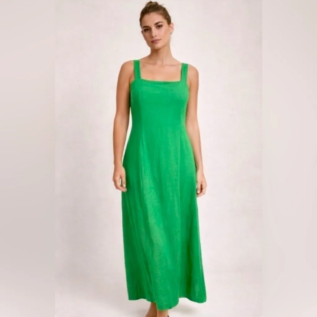 Women's Cynthia Howie Sleeveless Maxi Emerald Green Linen Blend Dress Size 10 Blue - Image 7