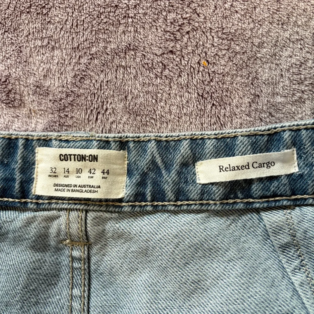 Cotton On Light Blue Wide Leg Cargo Jeans Sz 10 - Image 10