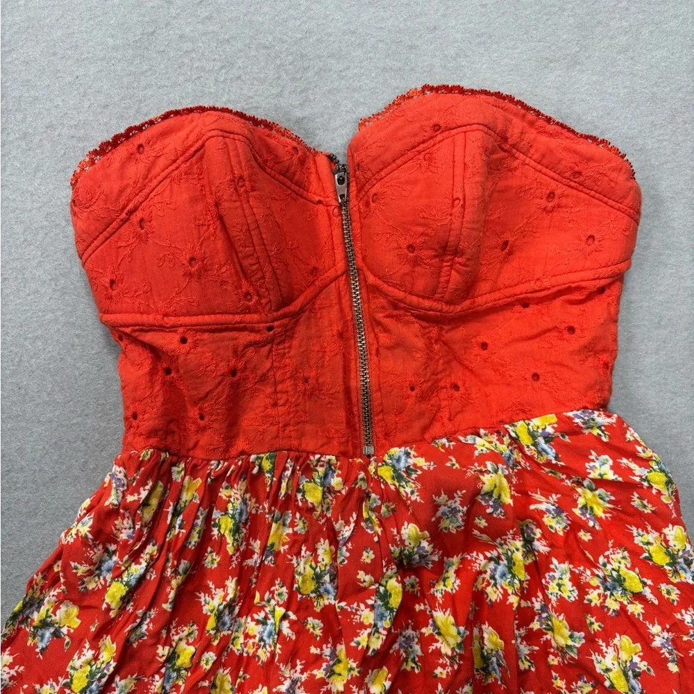 Xhilaration XS Orange Multicolored‎ Floral Mini Dress Strapless Zip Top Cotton - Image 2