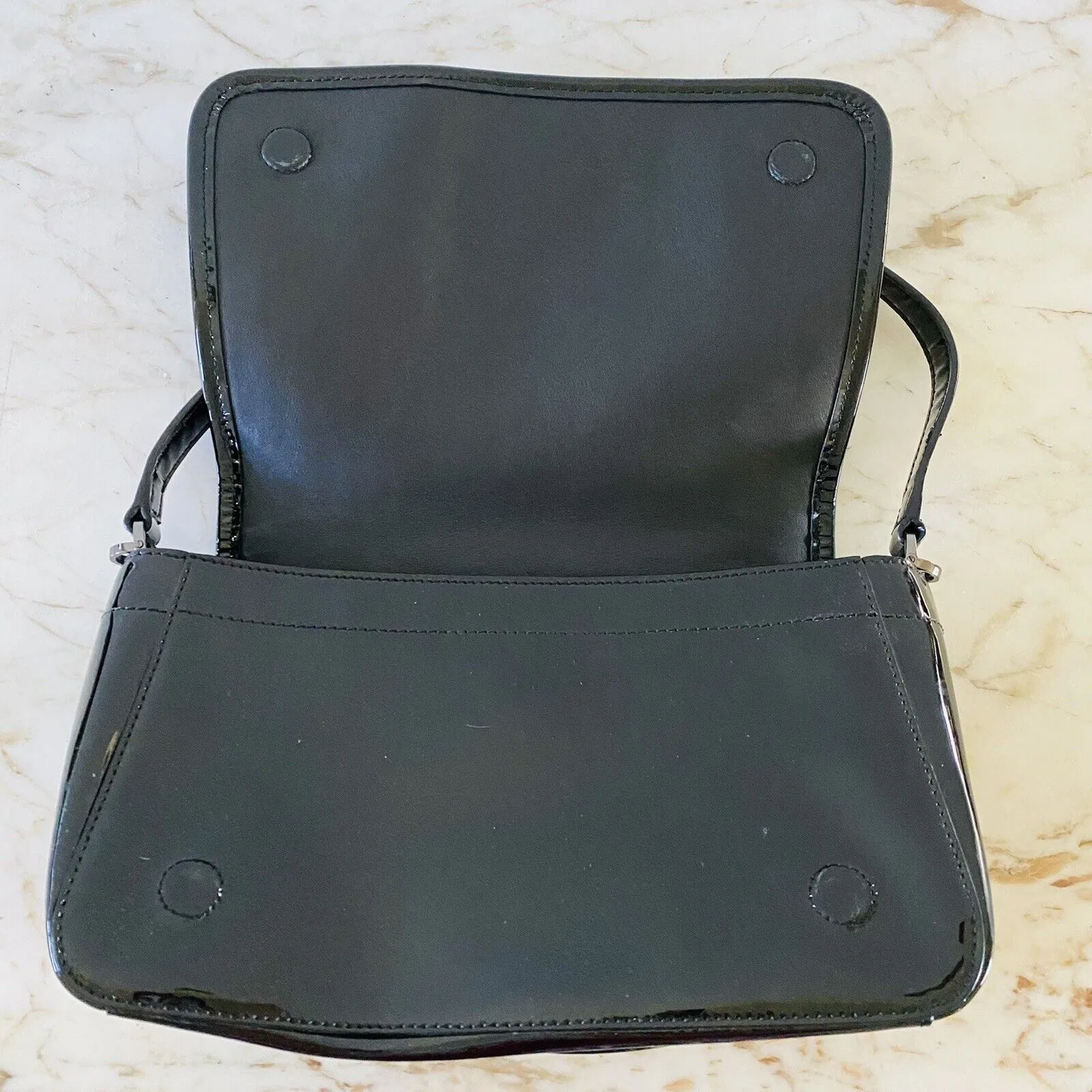 TORY BURCH Blue Black Stripe Patent Leather Shoulder Bag - Image 6