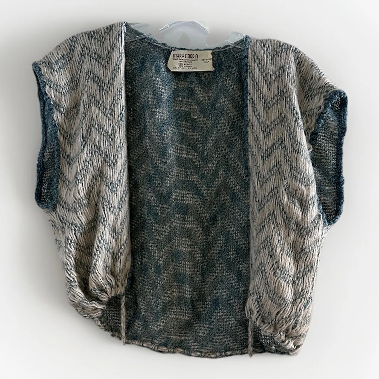 Vintage Mary Farrin Knit Vest Top M | Malta Mohair Wool Blend Chevron Boho 70s M Blue Size M - Image 4
