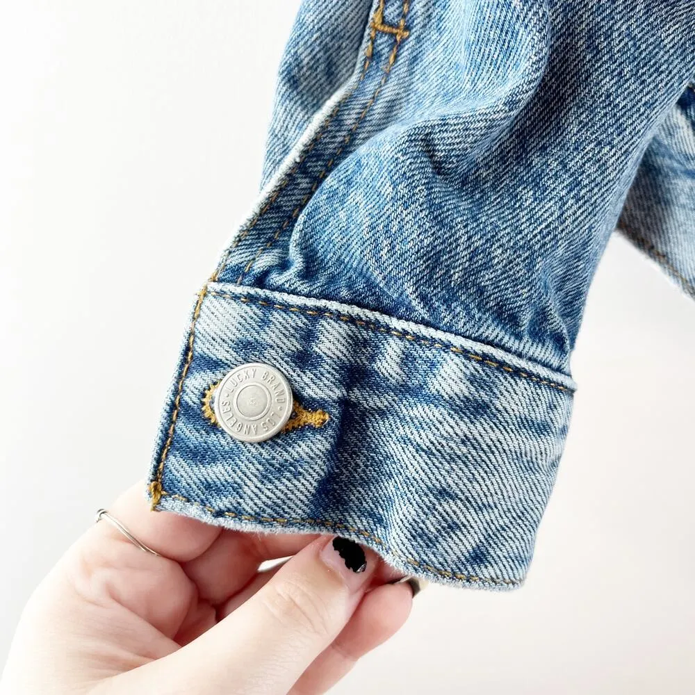 Lucky Brand Tomboy Trucker Graphic Blue Jean Babe Denim Jean Jacket Blue Small - Image 13