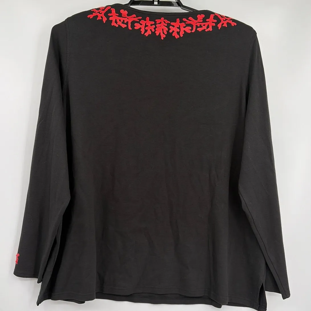 Diane Gilman V-neck Beaded Womens Top Sz 3X Sequin Boho Artsy Black Folksy - Image 5