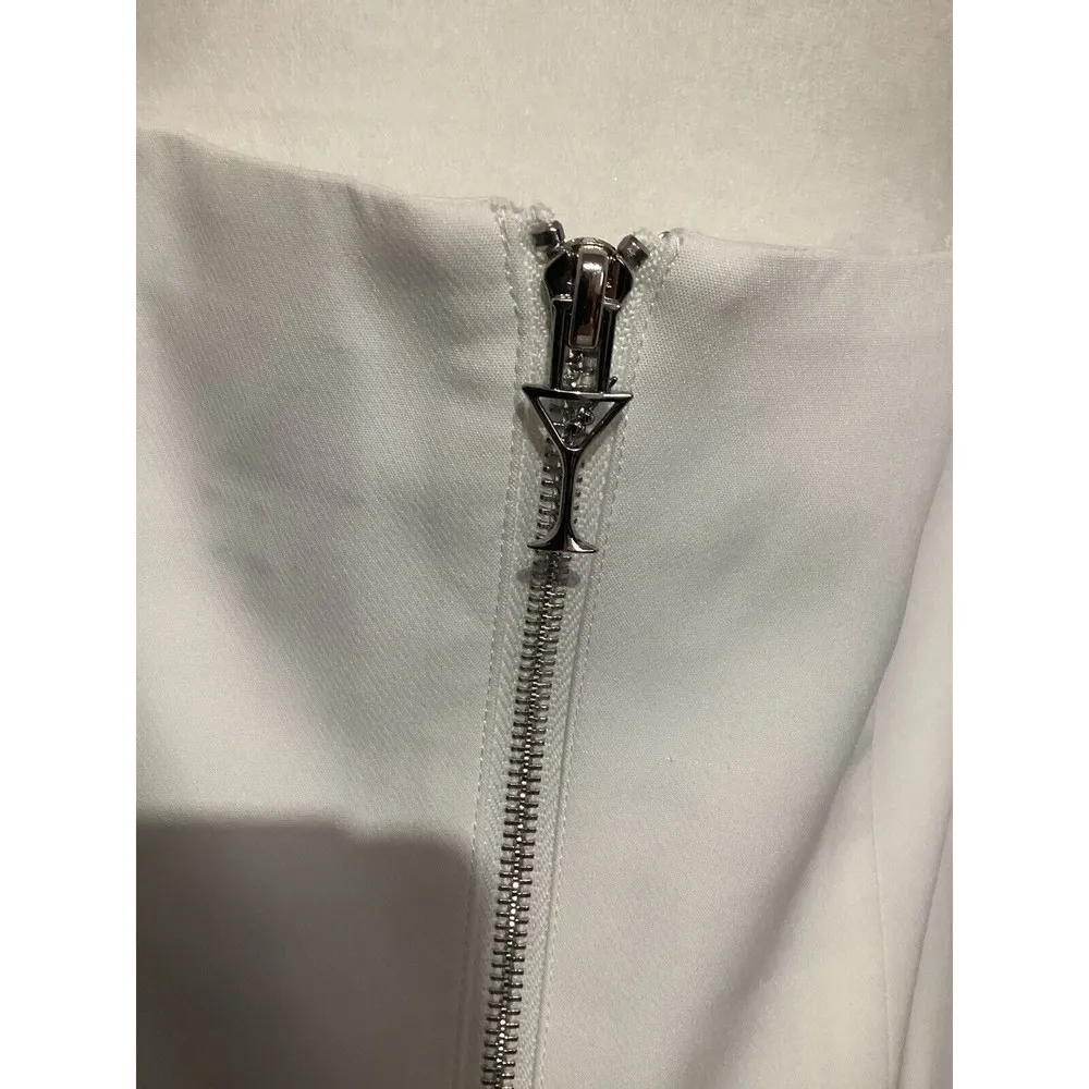 Retrofete Cheryl White Back Full Zip Sweetheart Neckline Midi Dress Sleeveless M - Image 6