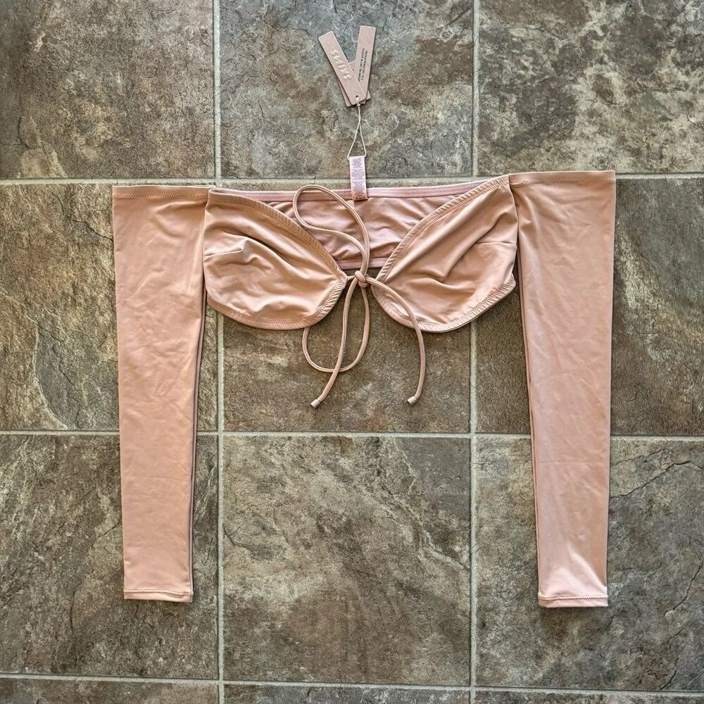 SKIMS  Long Sleeve Bikini Top Ochre Size Medium - Image 4