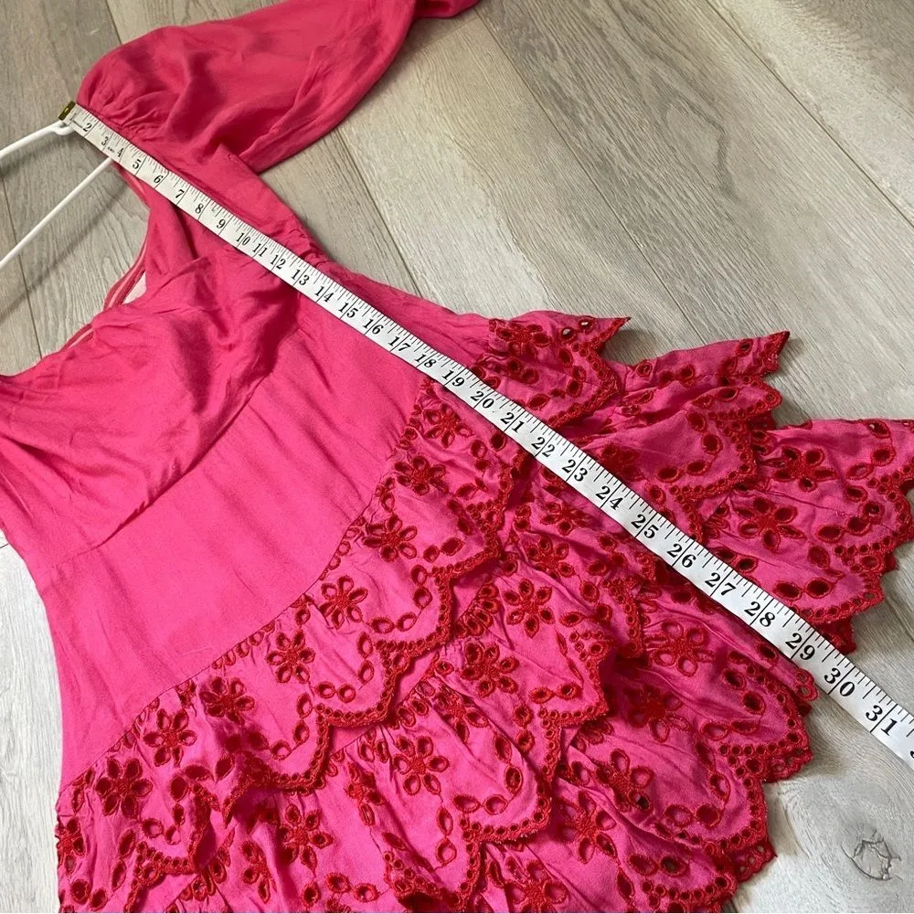 Lovers + Friends (NWT) Aella Mini Dress Pink (xsmall) eyelet puff sleeve party - Image 6