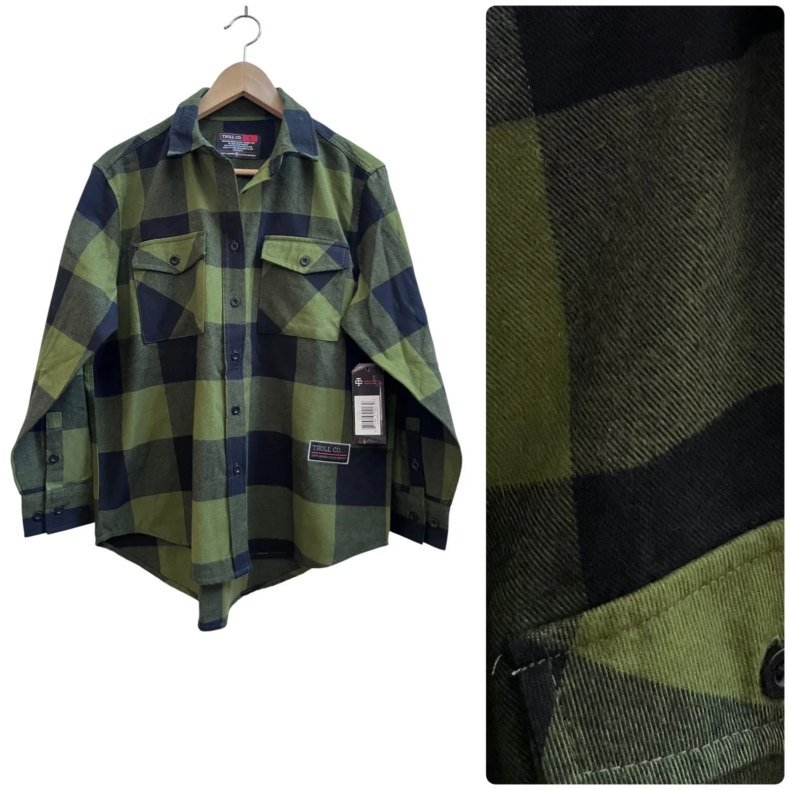 Troll Co Ada Flannel Lightweight Green Black Plaid Button Down Shirt Size Small - Image 2