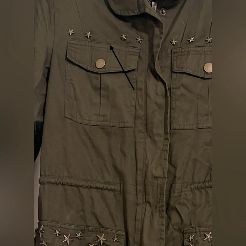 Cecico  Military Utility Jacket Olive Green Star Studs Embroidered Western - Image 5