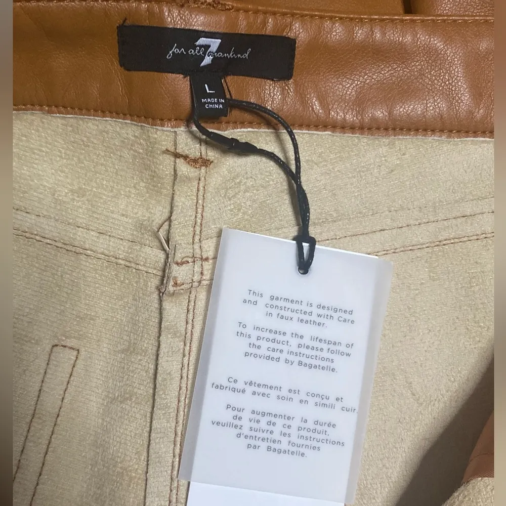 NWT 7 For All Mankind Faux Leather Pants Caramel Brown Size Large L High Waist - Image 6