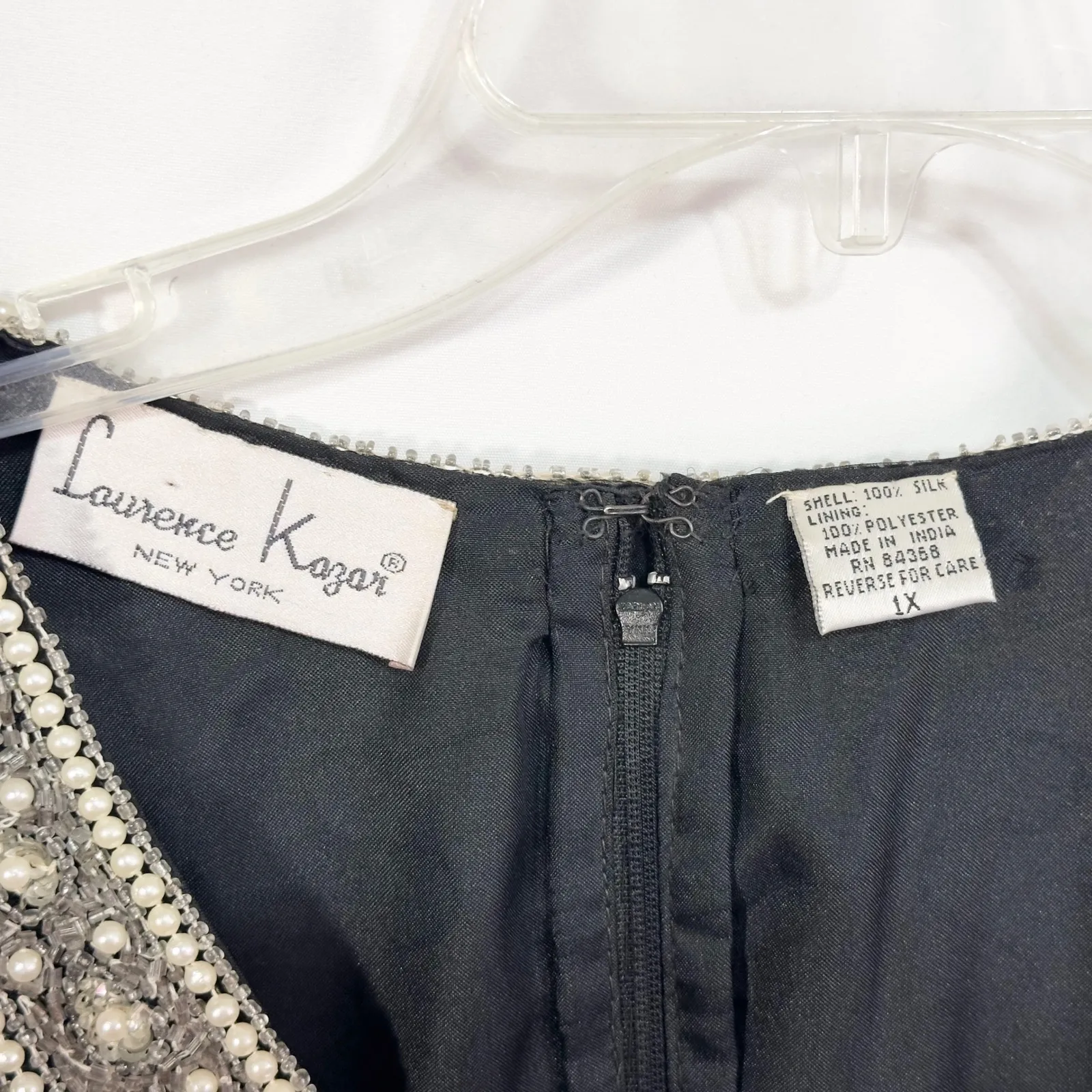 VTG Laurence‎ Kazar Plus Size 1X Beaded Top Party Cocktail Blouse Black 749 - Image 4