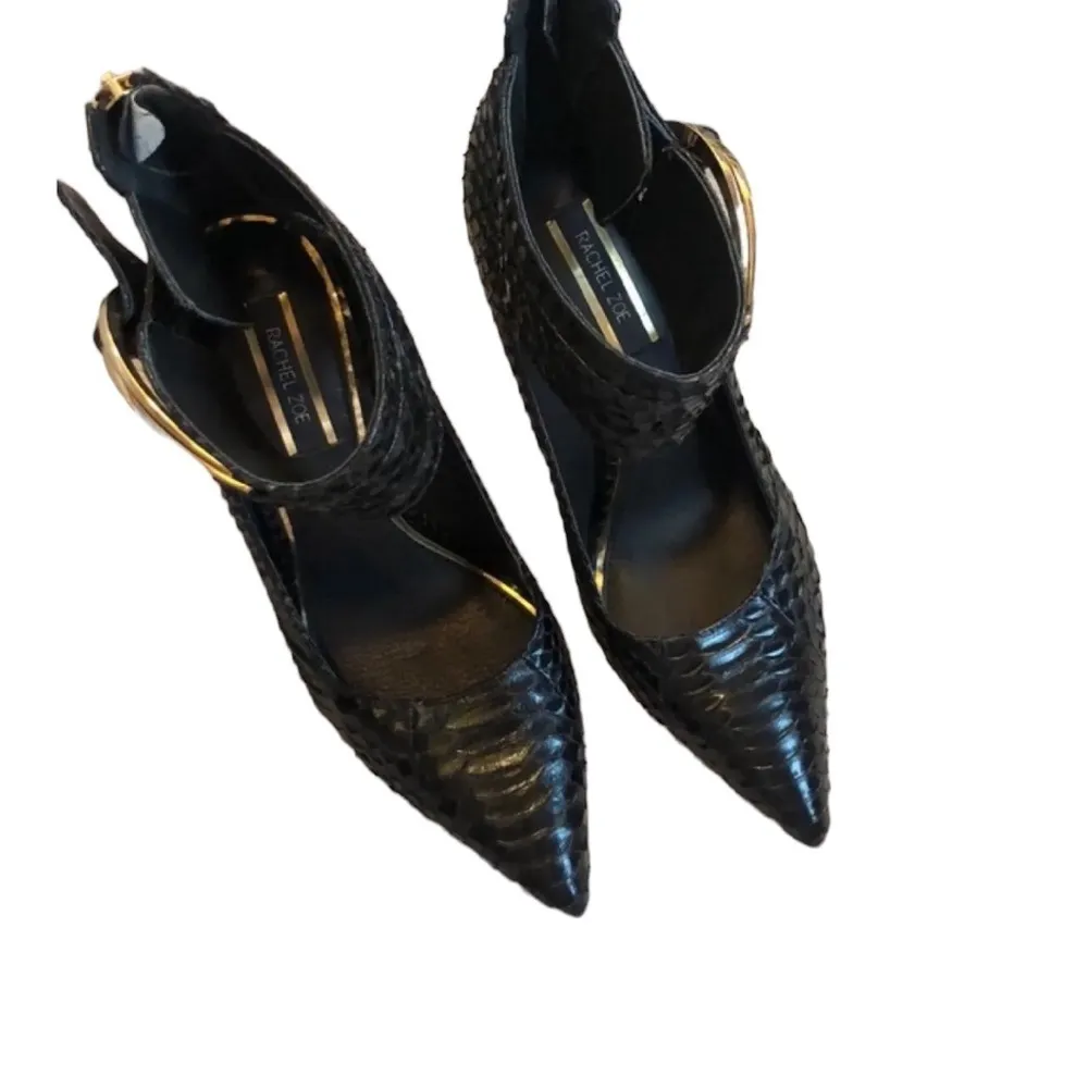 RACHEL ZOE GOTH ANKLE CROC EMBOSSED POINTY TOE SEXY STILETTO HEELED SHOES 6 - Image 4