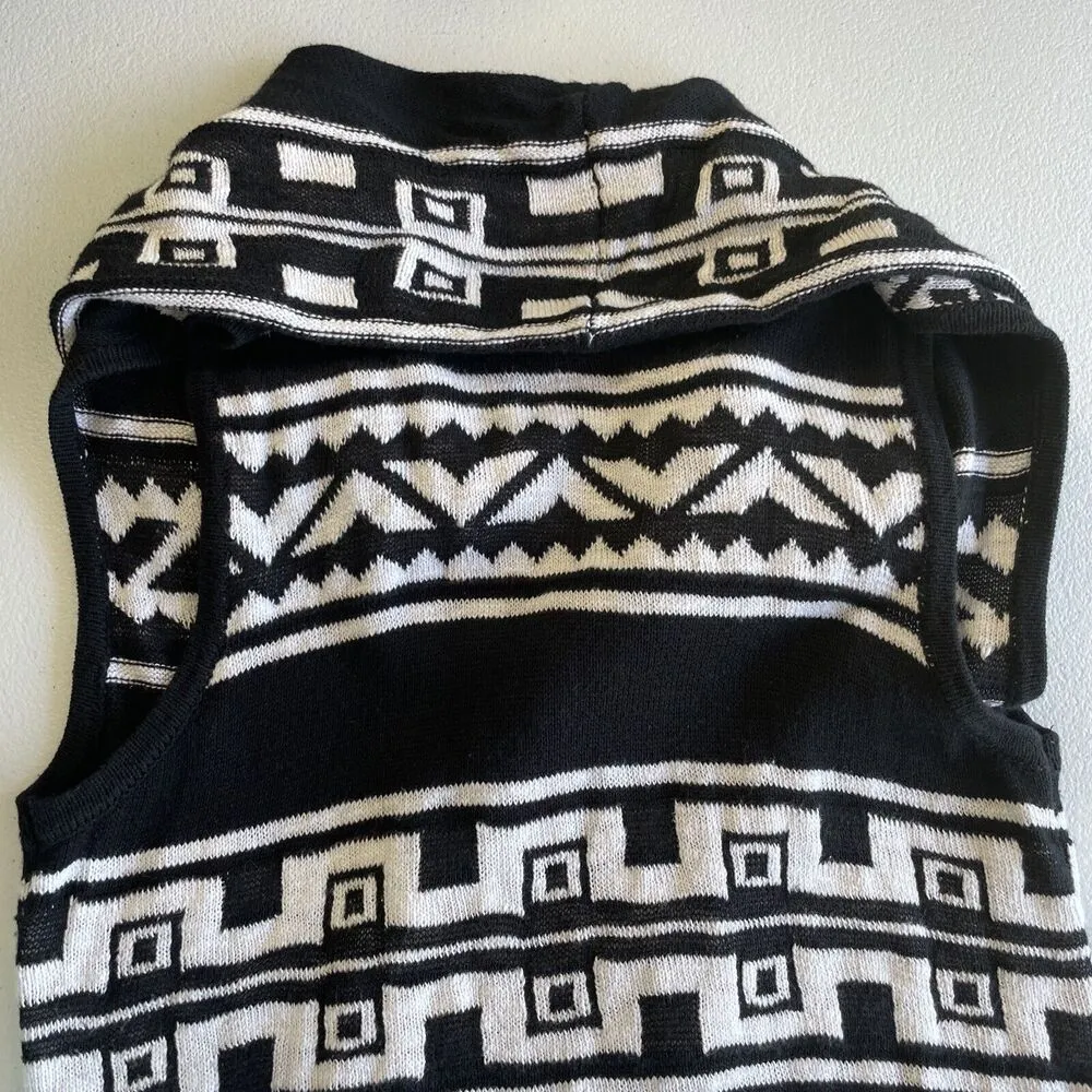 Cable & Gauge Cardigan Sweater Black White Tribal Print Sleeveless Open Womens S - Image 9