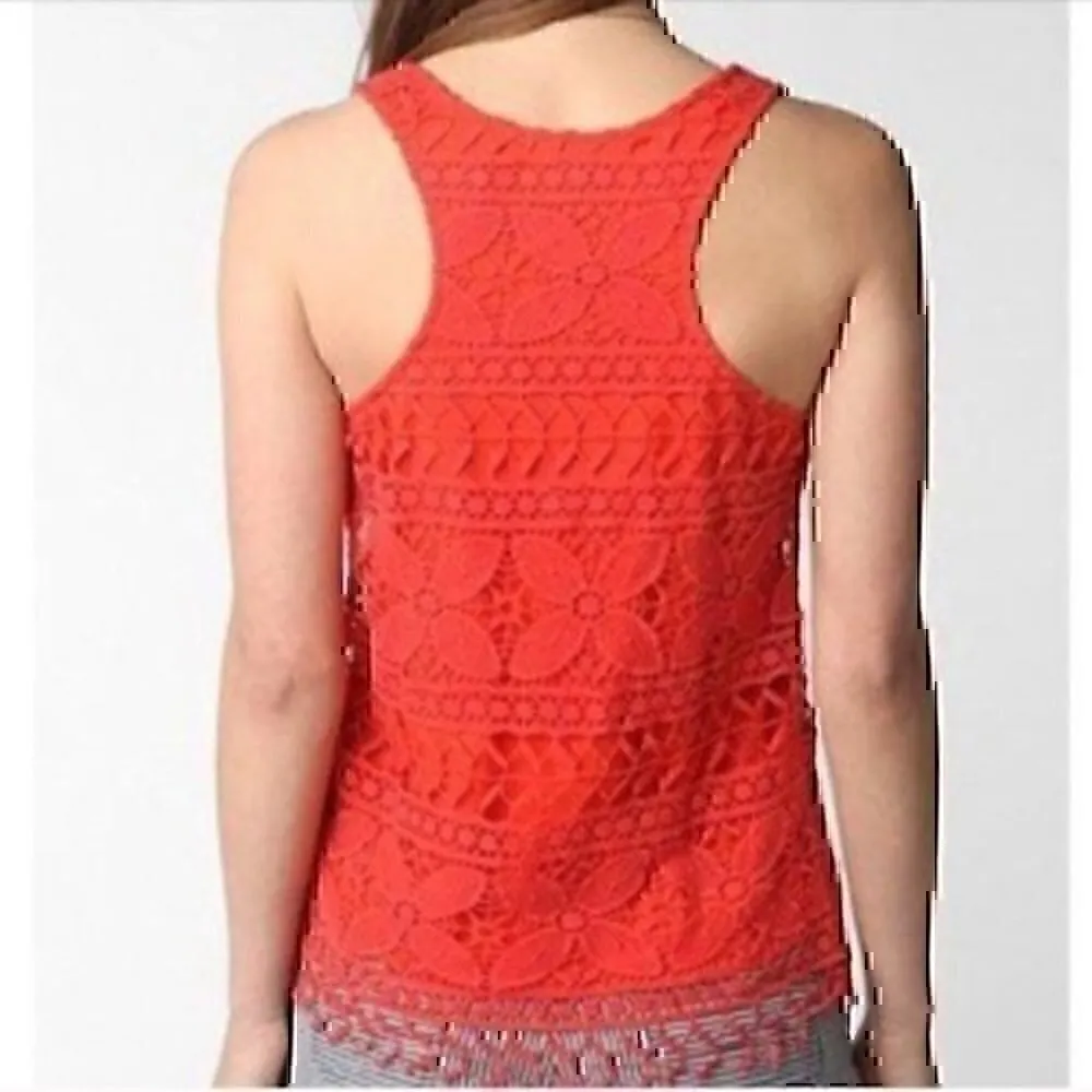 URBAN OUTFITTERS TIKIRANI Crocheted Camisole Crochet Tank Top Lace Coral Red S - Image 3