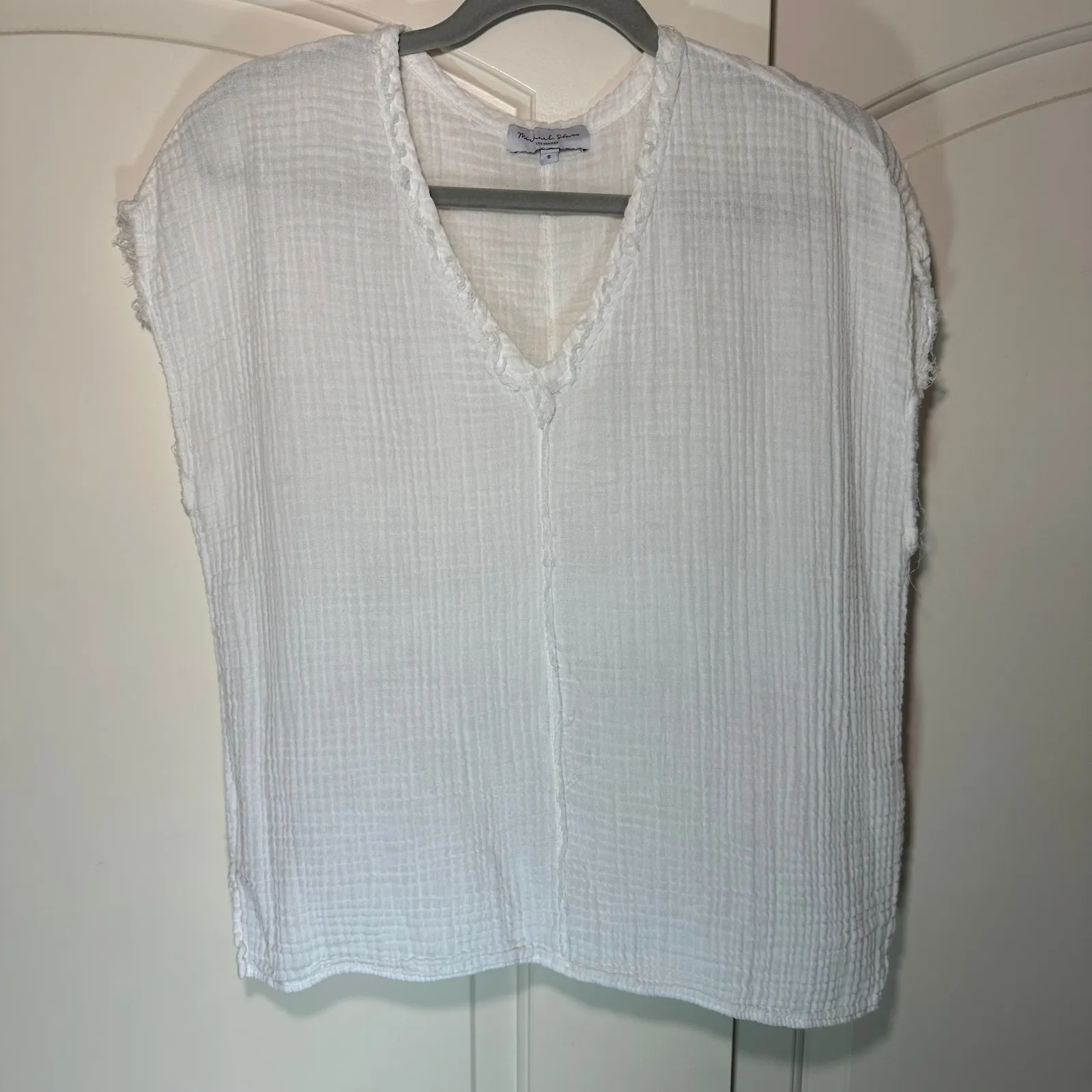 Michael Stars Draya V Neck White Double Gauze Sleeveless Top Blouse Cotton Small - Image 2