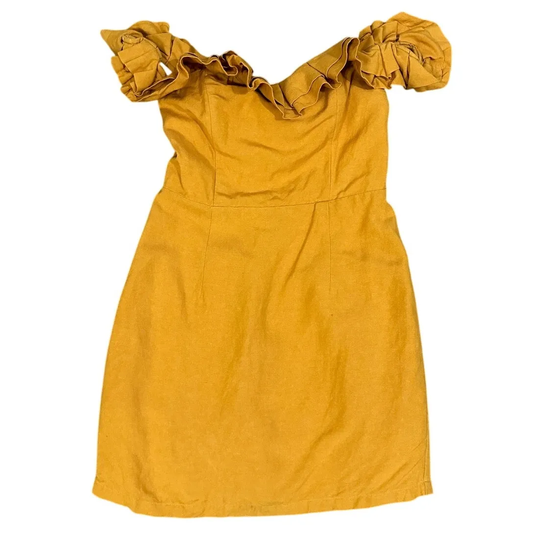 Revolve By the Way Mini Dress Yellow Linen Blend Ruffle Off Shoulder - Image 2