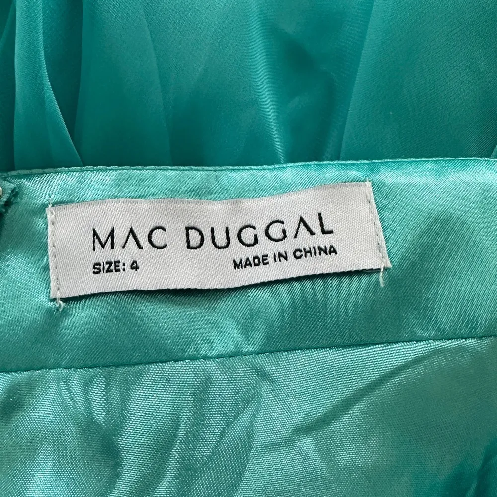 NEW Mac Duggal Ruched Ruffled Shoulder Cut Out Lace Up Gown Turquoise - Image 8