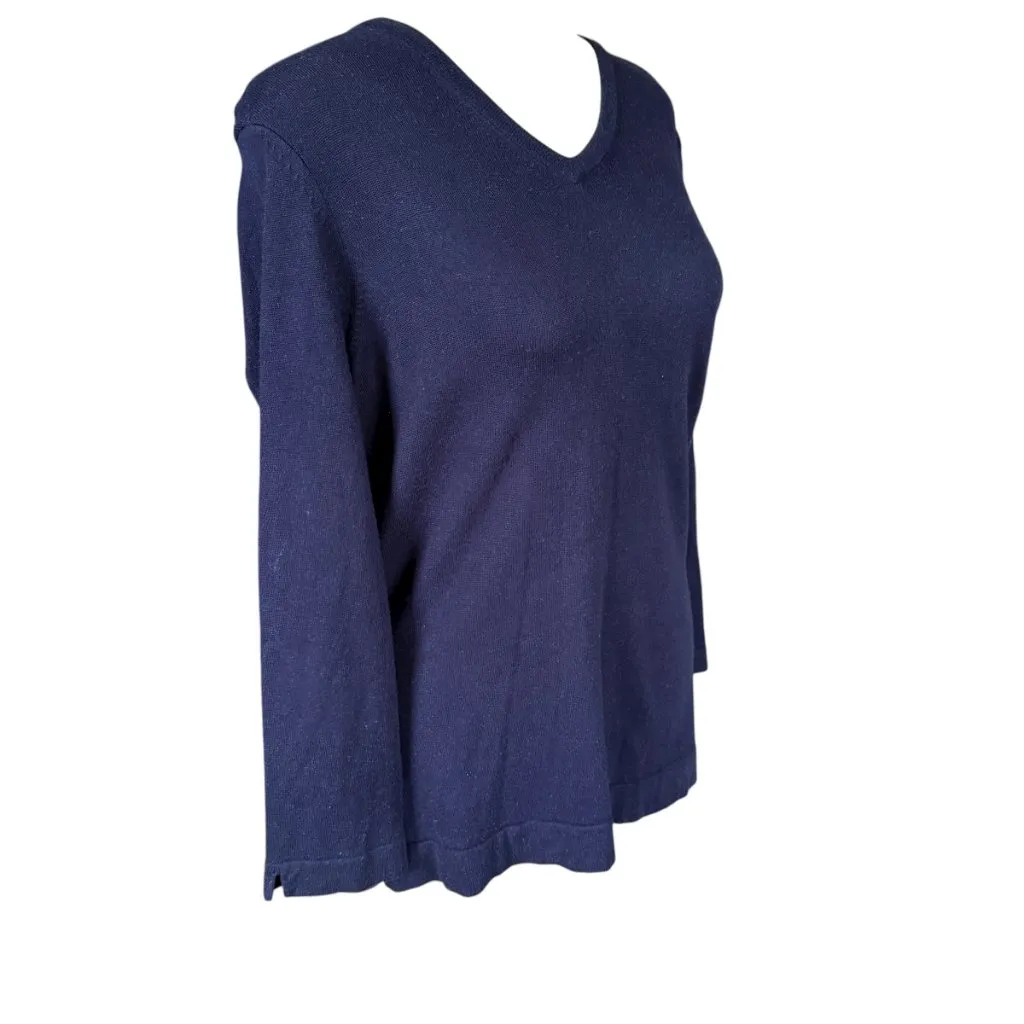 E P PRO navy blue long sleeve v-neck silk and cashmere sweater women's small - Image 2