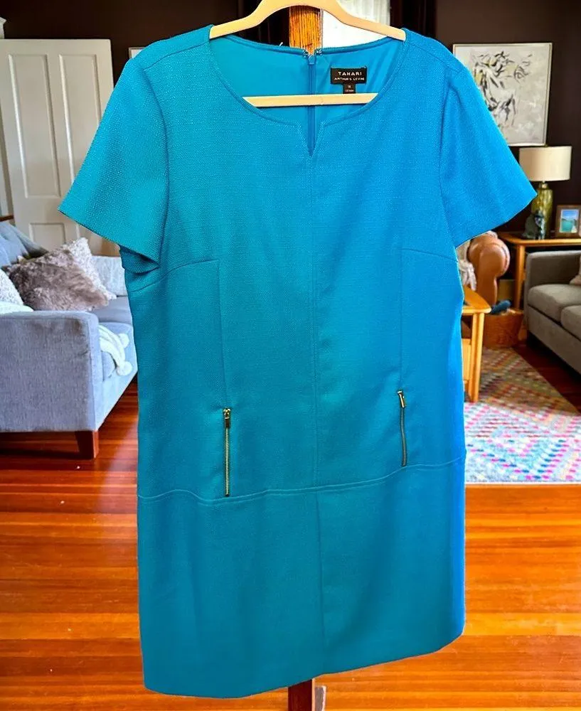 Tahari Peacock Blue Shift sz 14 - Image 3