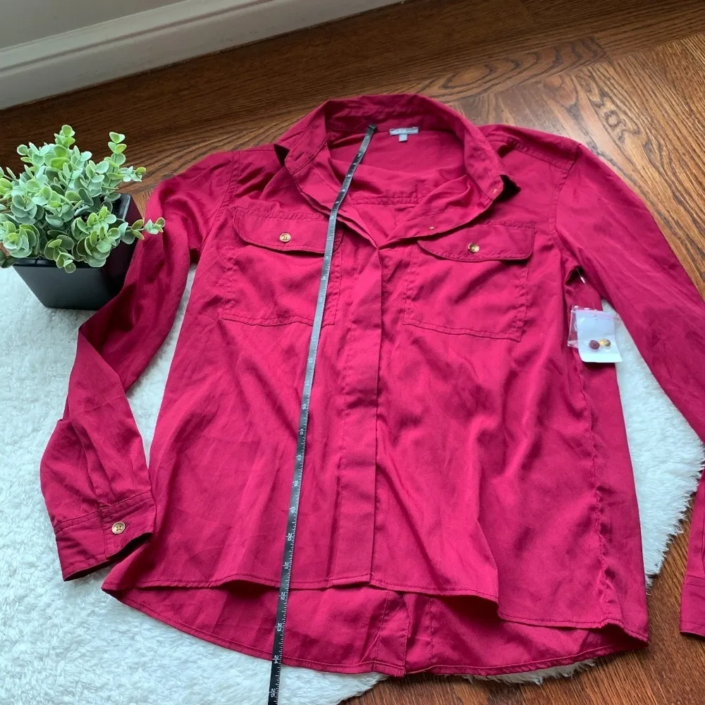 Vintage Charlotte Russe Red button down collar dress shirt blouse XSMALL NWT Y2K - Image 4