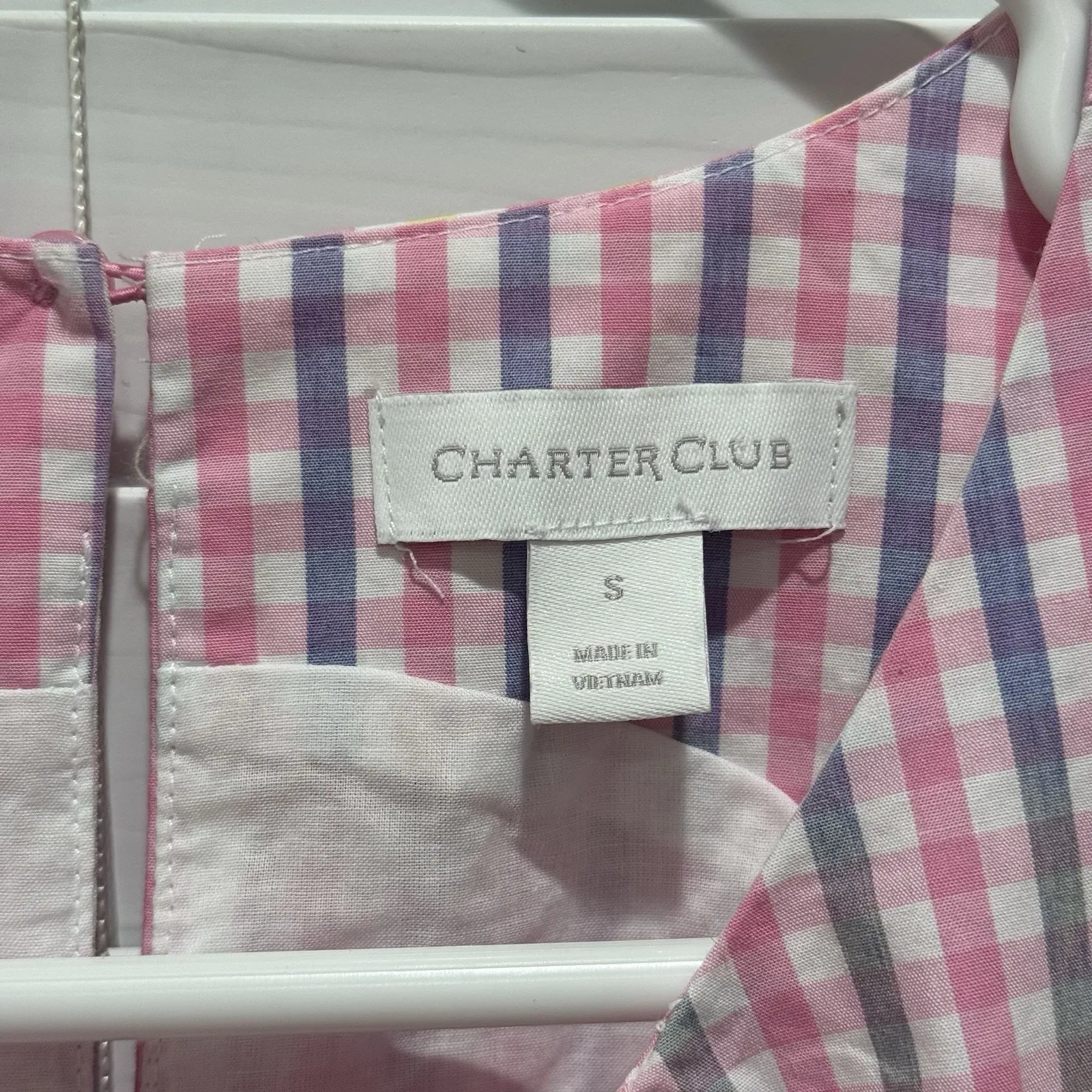 Charter Club Women S Cotton Preppy Party Plaid Midi Baby Shower Pink Blue Dress - Image 4