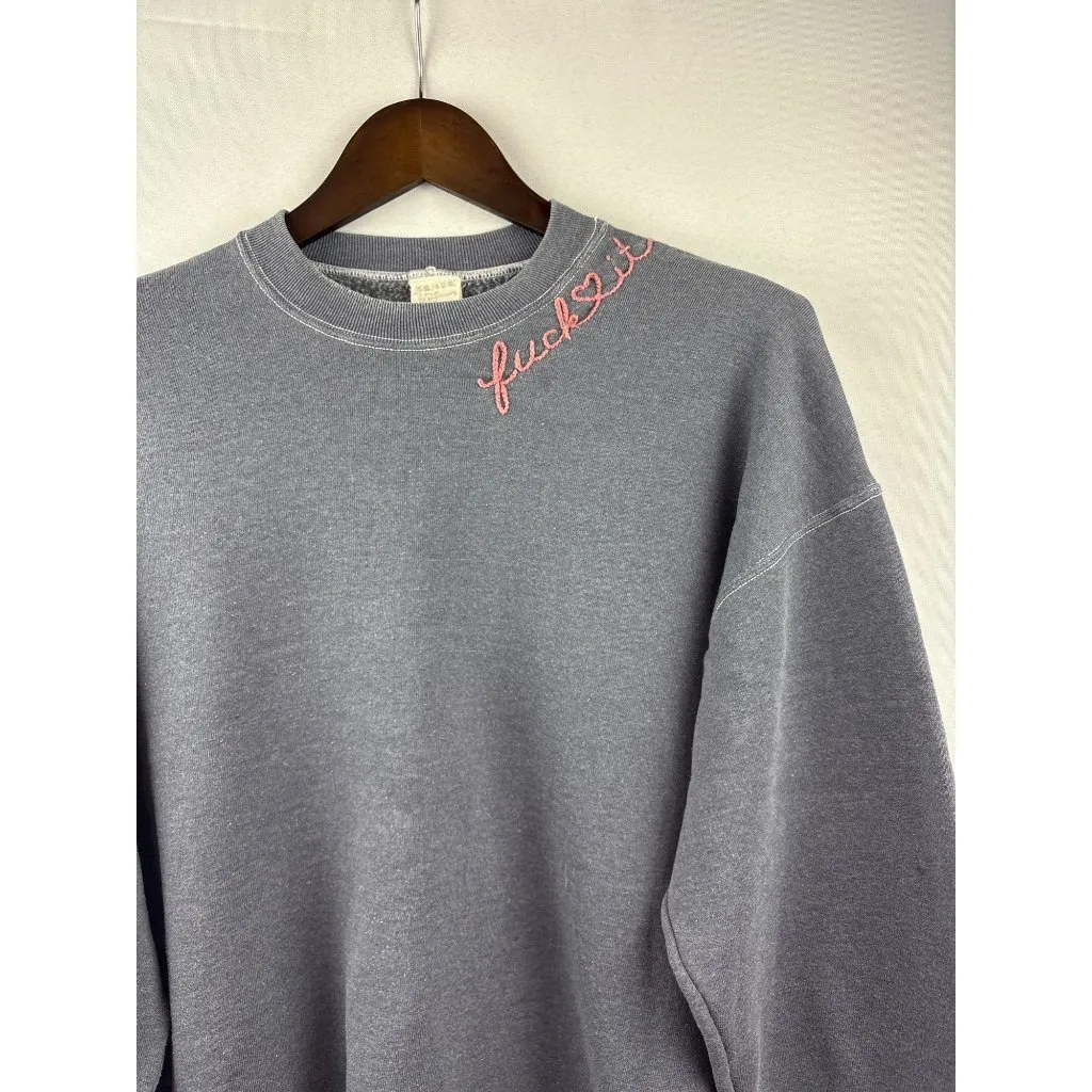 Women’s I.S.M.B.S. Medium Grey & Pink Acid Wash w/ Ef It Embroidery Crewneck Gray Size undefined - Image 2