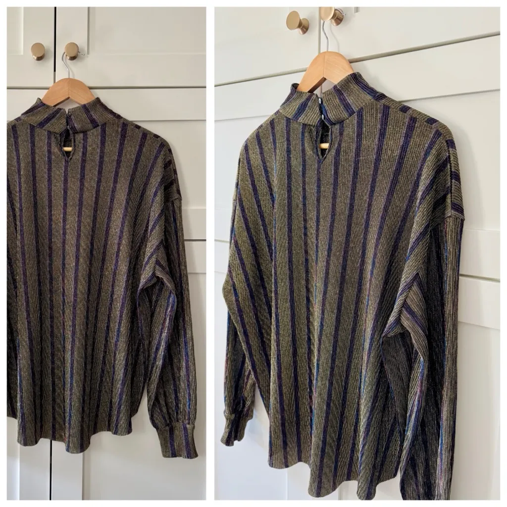 Zara Trafaluc Gold Metallic Stripe Crinkle Knit Mock Neck Blouse Top, sz. S - Image 8