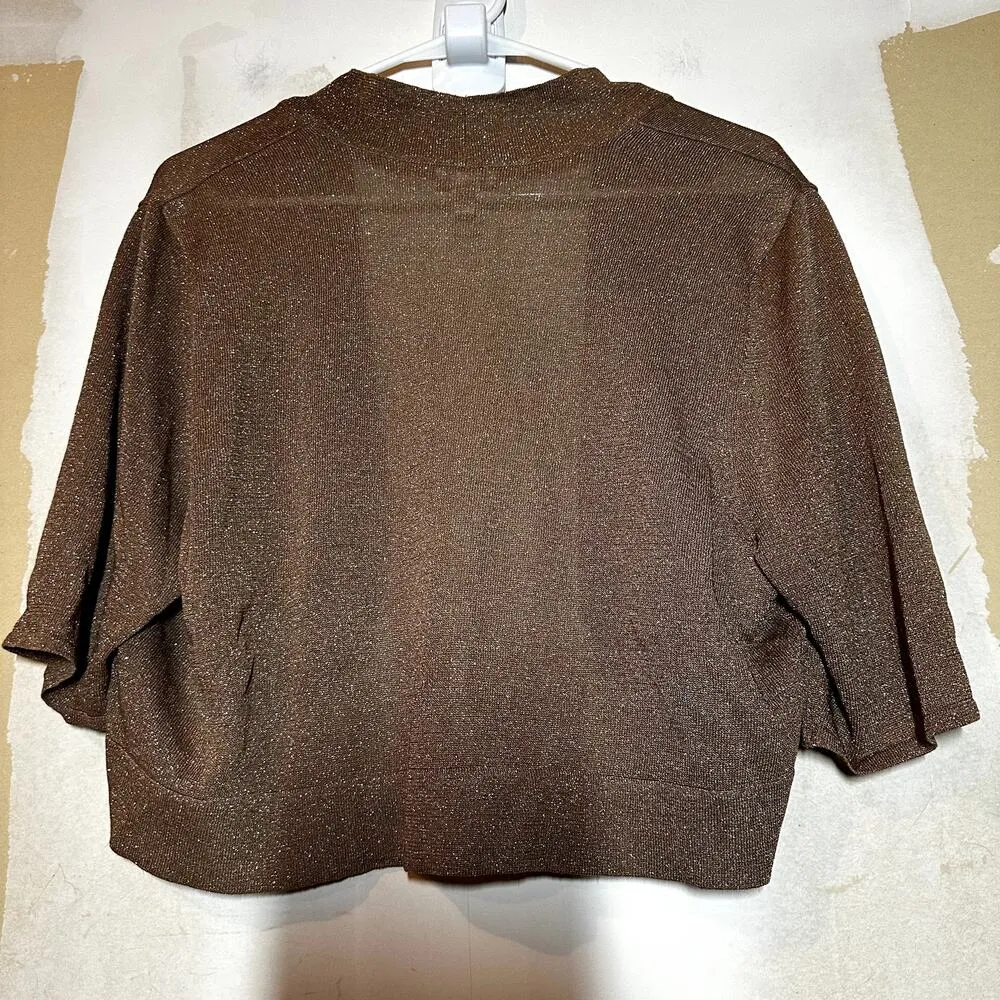 Chico's Bolero Cropped Open Cardigan Short Sleeve Knit Y2K Metallic Brown 3 XL - Image 4