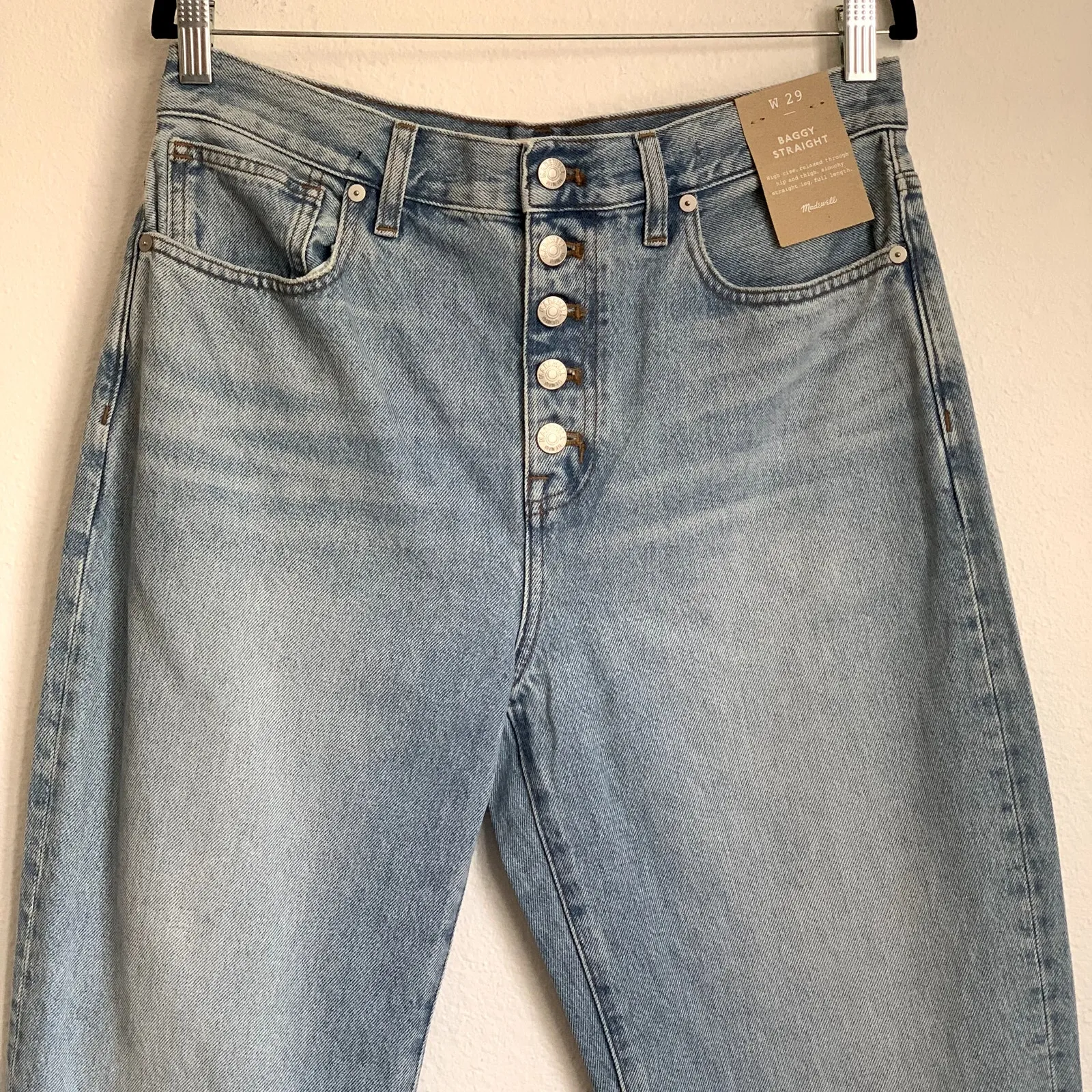 NWT Madewell Sz 29 Baggy Straight Paxton Light Blue Wash NQ185 Button Fly - Image 4