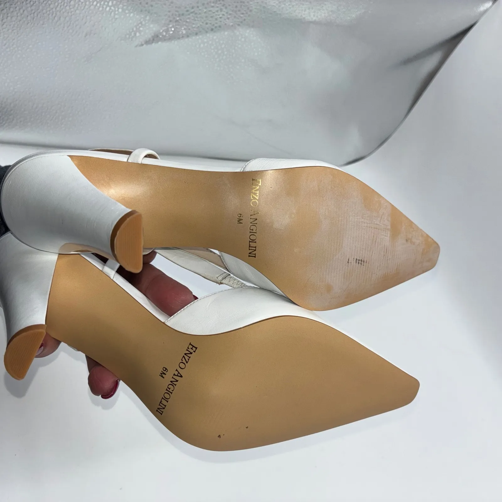 Enzo Angiolini White Leather Pointed Toe Slingback Heels New Womens 6M Retro Y2K - Image 5