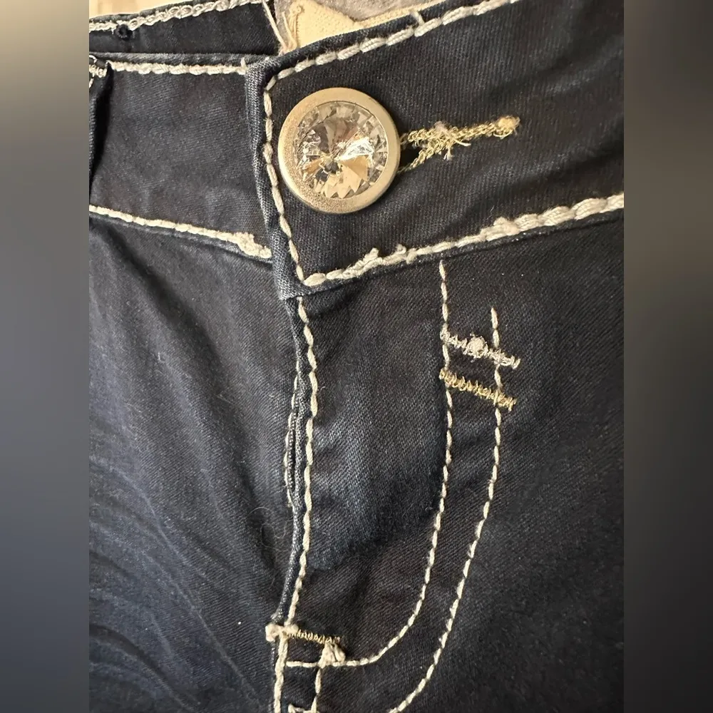 Hydraulic Dark Wash Skinny Jeans with White Stitching Pocket Embellishment Y2k - Image 5