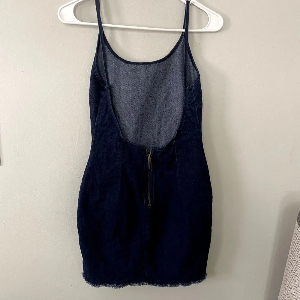by the way. dark denim backless minidress mini skirt casual zip up summer dress - Image 2