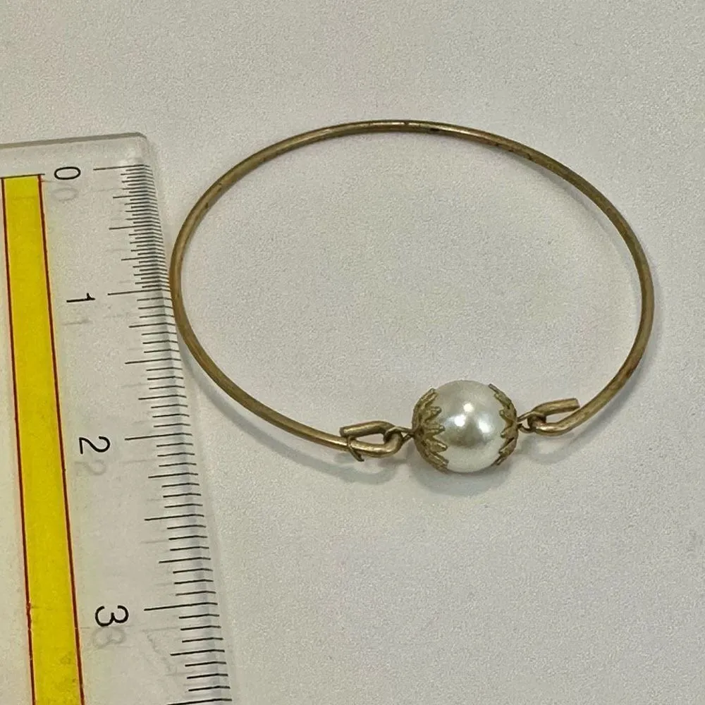 Gold tone faux pearl bangle bracelet - Image 2