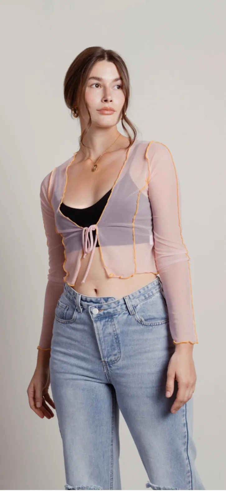 SEE IT ALL SHEER CONTRAST OVERLOCK CROP TOP IN BLUSH - Image 4