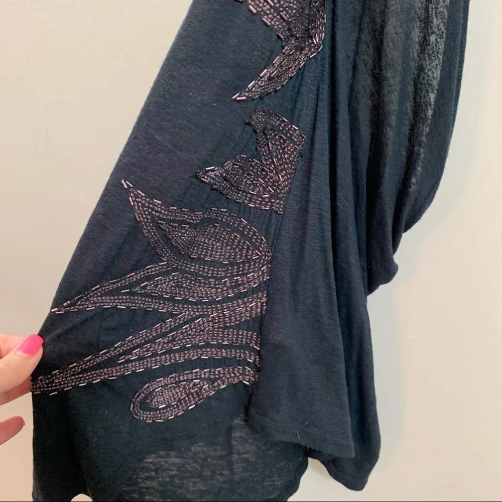 Free People Linen Blend Black Tank Cut-Out Back Copper Beading Detail - Image 5